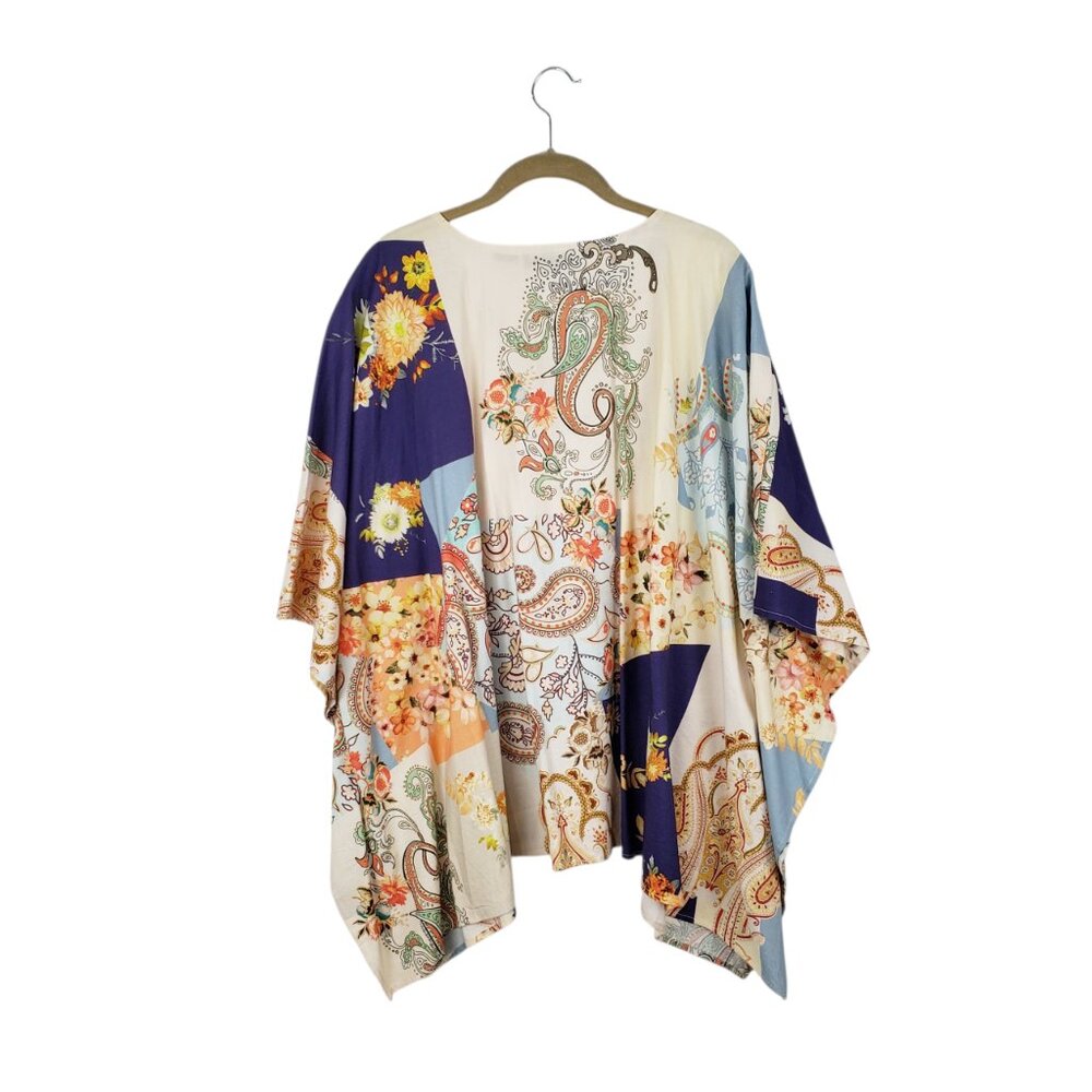Tolani Collection Paisley Patch Printed Kaftan Poncho Top Boho Womens Small - Picture 2 of 6